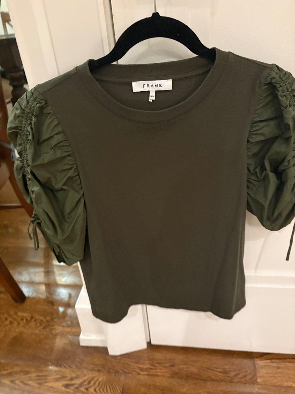 Frame mixed media puff sleeve tee shirt